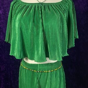 Elegant Green Pleated Pants Set